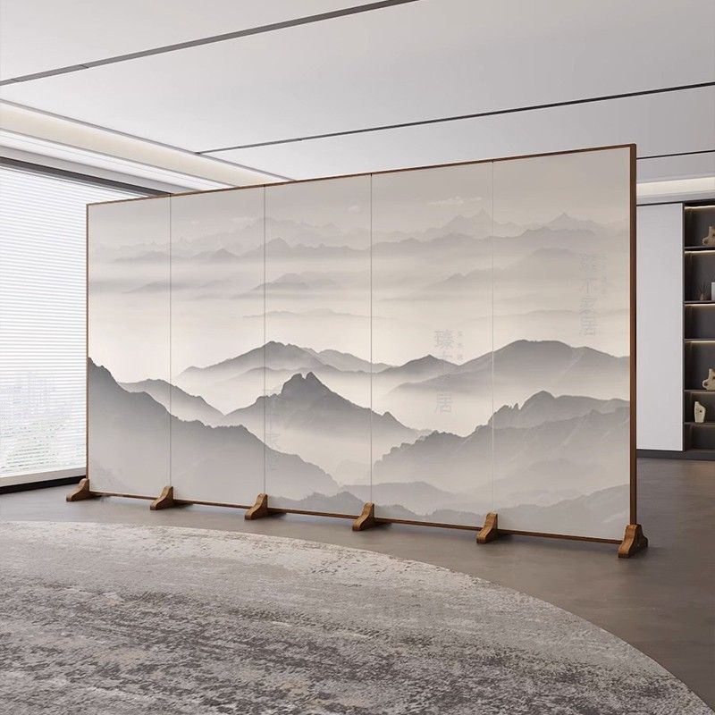 Used folding screen partition - premium living room accent, mobile office divider, simple live stream backdrop, creamy style