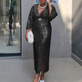 D540 cross-border  fashion women's elegant v-neck sexy slimming sequin plus size african dress