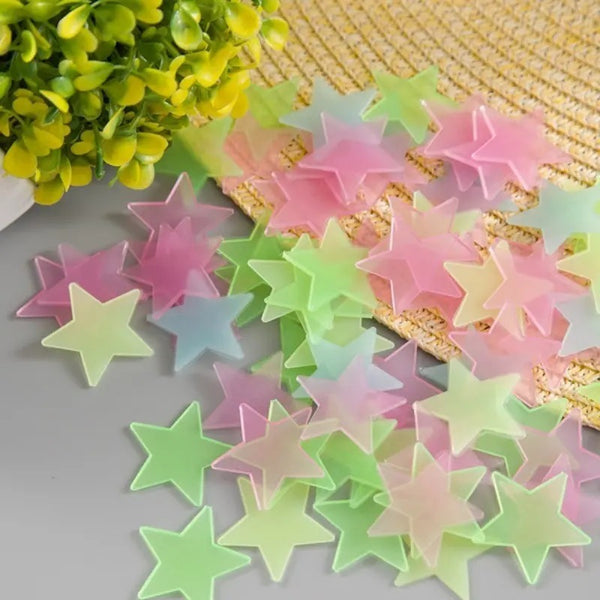 Luminous 3d little stars 3cm 100 wall stickers decorative stickers self-adhesive fairy tale room DIY five-pointed star family stickers
