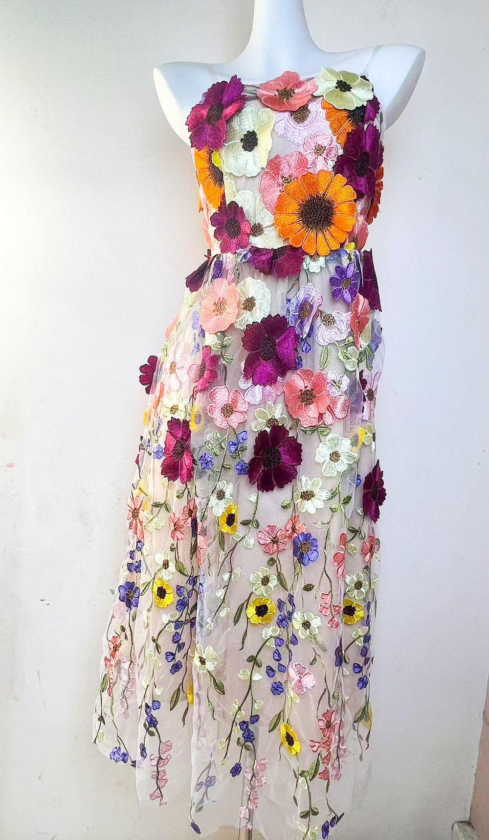 French high-end women's summer dress: exquisite 3d floral embroidery, cinched waist, slimming bandeau gown, long dress