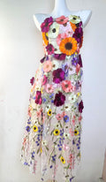 French high-end women's summer dress: exquisite 3d floral embroidery, cinched waist, slimming bandeau gown, long dress