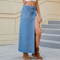 Fashion cross-border export women's clothing  independent station new washed sexy high slit denim long skirt skirt
