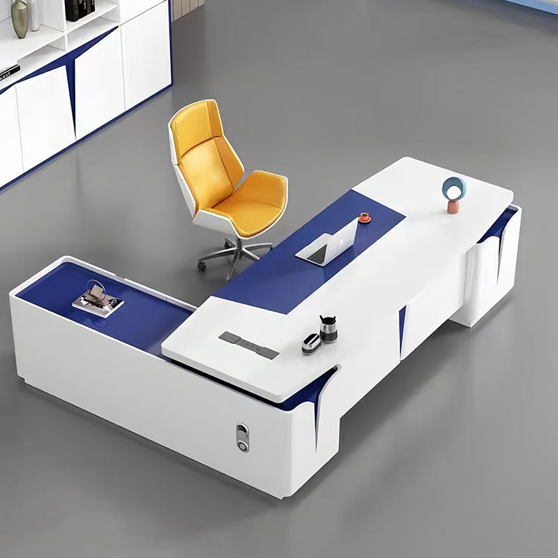 Piano lacquer office desk - designer creative high-end executive desk - stylish white manager supervisor executive desk