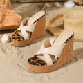 2026 summer new european and american style leopard print wedge sandals women's chunky platform clogs cross strap fashion slides