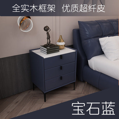 Ready-to-ship, modern, minimalist faux leather bedside table with three drawers, italian-style high-end, popular bedroom solid wood nightstand