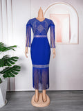 new european and american plus size women's clothing for cross-border e-commerce: african-style rhinestone and tassel dress for  and