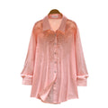 French chic embroidered cutout breathable shirt - women's long sleeve loose fit versatile commute cardigan - blue top