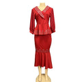 V-neck, waist-cinching, mid-sleeve top and midi skirt set with hot-fix rhinestones and bead embellishments – trendy african women's clothing, cross-border wholesale, special price