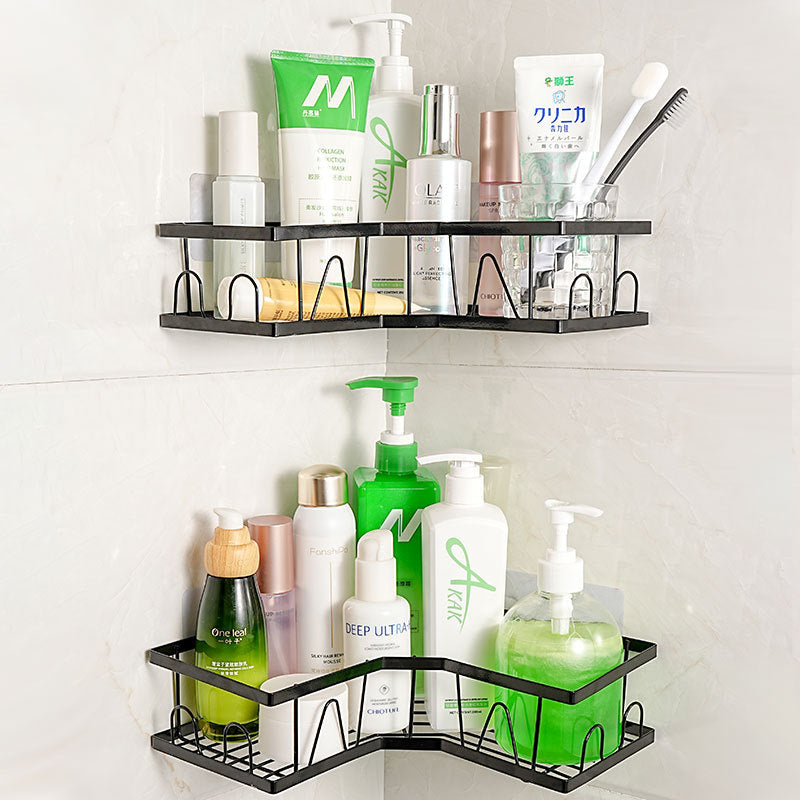Wrought iron bathroom rack triangular non-punching storage rack toilet corner wall hanging toiletries finishing shelf