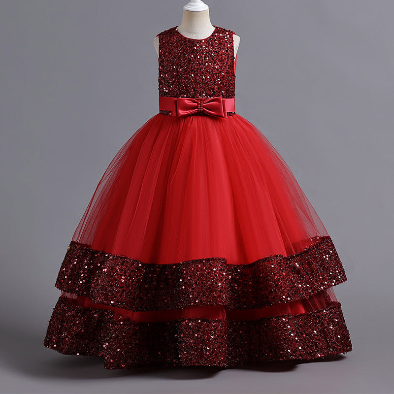 New arrival: sequined children's dress - perfect for girls! featuring a bow accent, this princess-style dress is ideal for flower girls, high-end piano performances, and special occasions