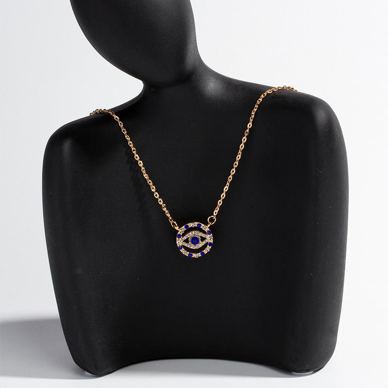 Wish new cross-border e-commerce jewelry full diamond devil's eye necklace fashion gold-plated clavicle chain pendant for women wholesale