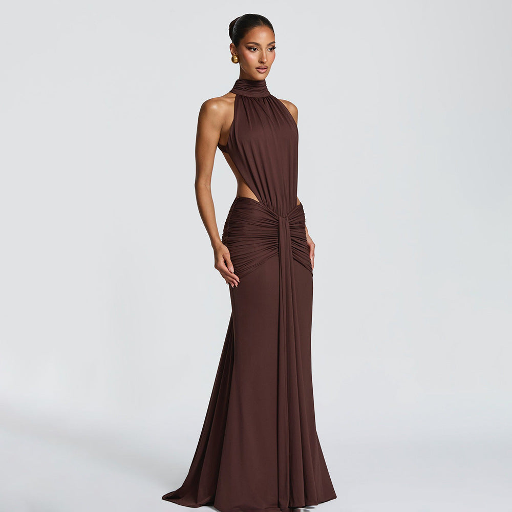 European and american cross-border women's fashion:  spring new arrival - solid color, elegant, sexy, slim-fit, backless mermaid dress