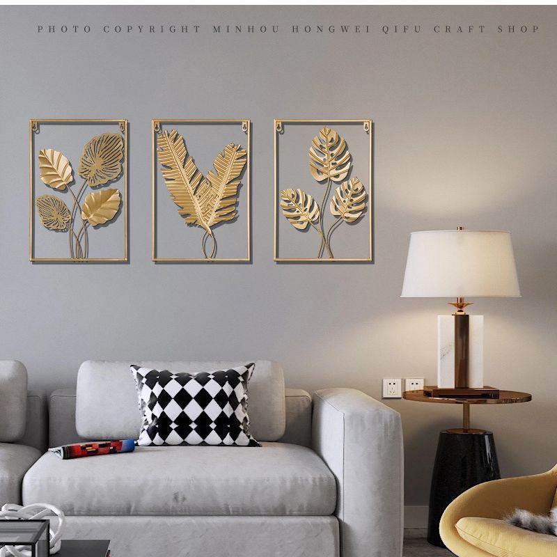 No-drill iron art wall decor - modern minimalist entryway, living room accent wall hanging - nordic metal decor