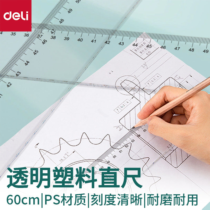 Deli 6260 ruler 60cm transparent plastic ruler 60cm drawing ruler scale ruler instrument ruler wholesale