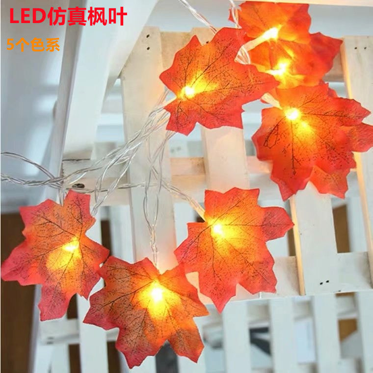 New LED Simulation Maple Leaf Pumpkin Light String Battery Box Remote Control Halloween Thanksgiving Yard Party Decoration Light
