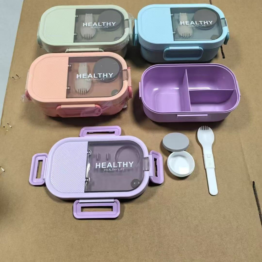 divided lunch box, rectangular plastic single-layer lunch box, microwaveable lunch box with handle, fresh-keeping box