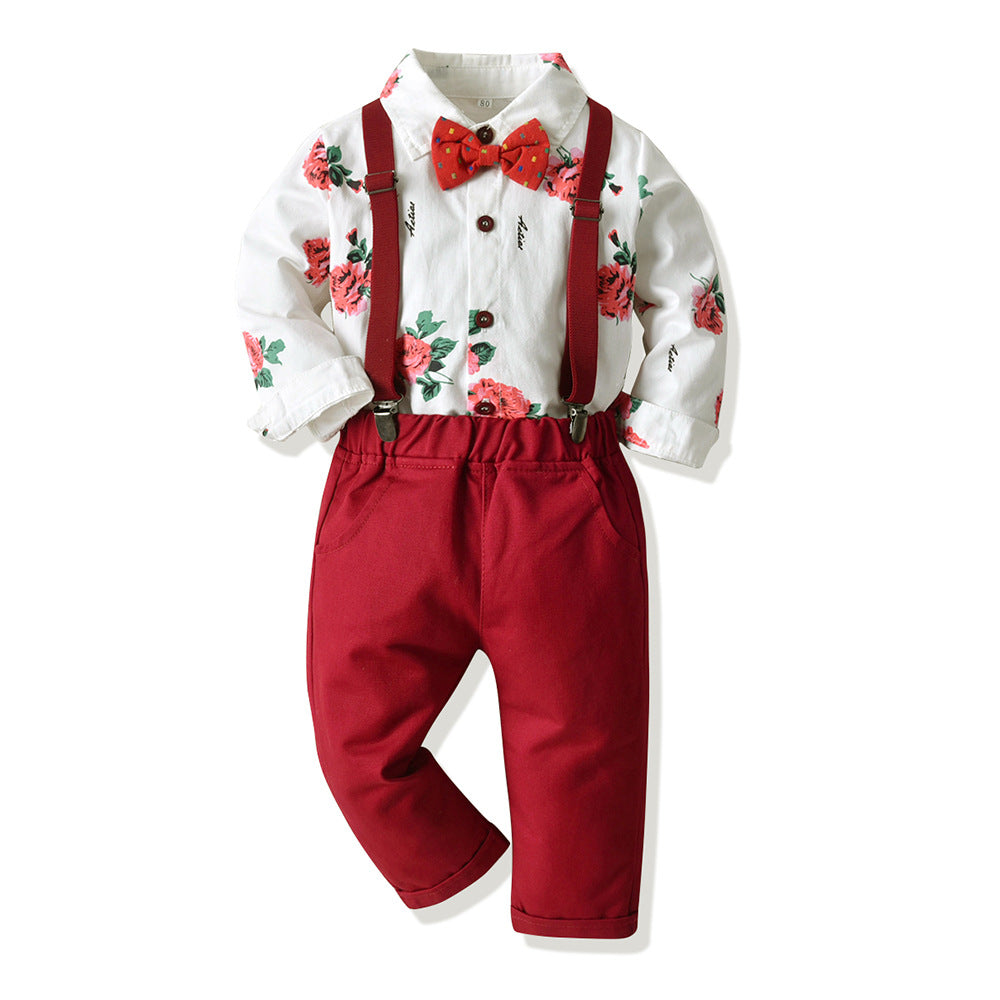 New arrivals: autumn collection - boys' cotton long-sleeve shirt & overalls set - perfect for first birthday & christmas gifts (cross-border e-commerce)