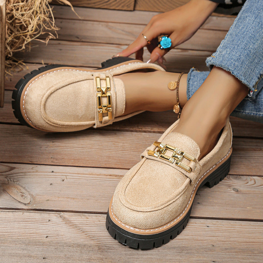 Export spring & fallnew arrival metal chain loafers plus sizecasual frosted british style women's shoes thick heel thick soleflats