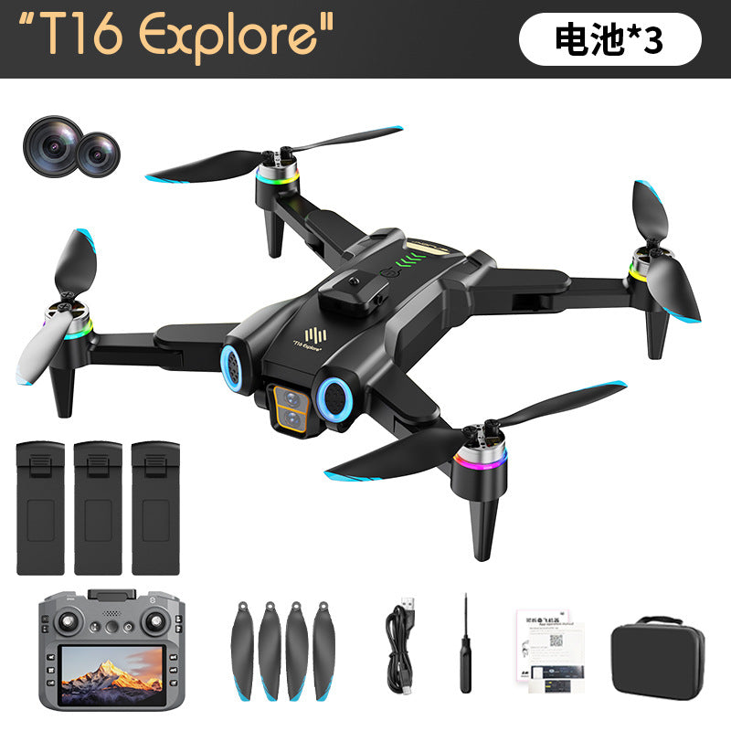 T16 drone: 5g screen control, brushless motor, optical flow hovering, extended flight time, intelligent obstacle avoidance, esc, dual camera remote control aircraft