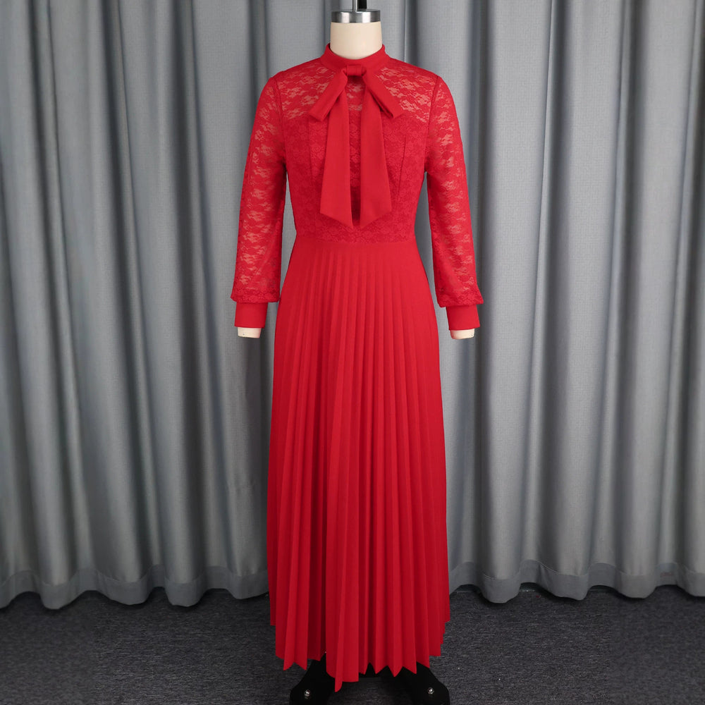 elegancebowslacesee-through long sleevesdress waist a-line pleated party evening dress dress