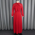 elegancebowslacesee-through long sleevesdress waist a-line pleated party evening dress dress