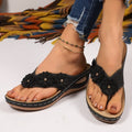 Plus size wedge heel floral flip-flops for women - 2026 summer new fashion open toe slip-on casual sandals