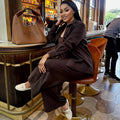 European and american cross-border women's fashion:  autumn/winter new collection - stylish notch lapel brown long-sleeve shirt and wide-leg trousers casual set