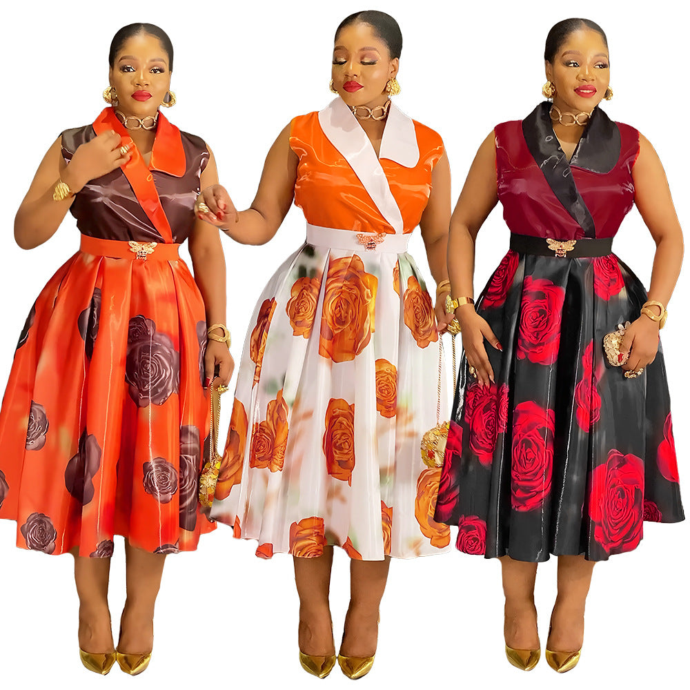 Fashionexport cross-border plus size women's clothing african  new arrivalretro sleeveless summersexyprintingdress