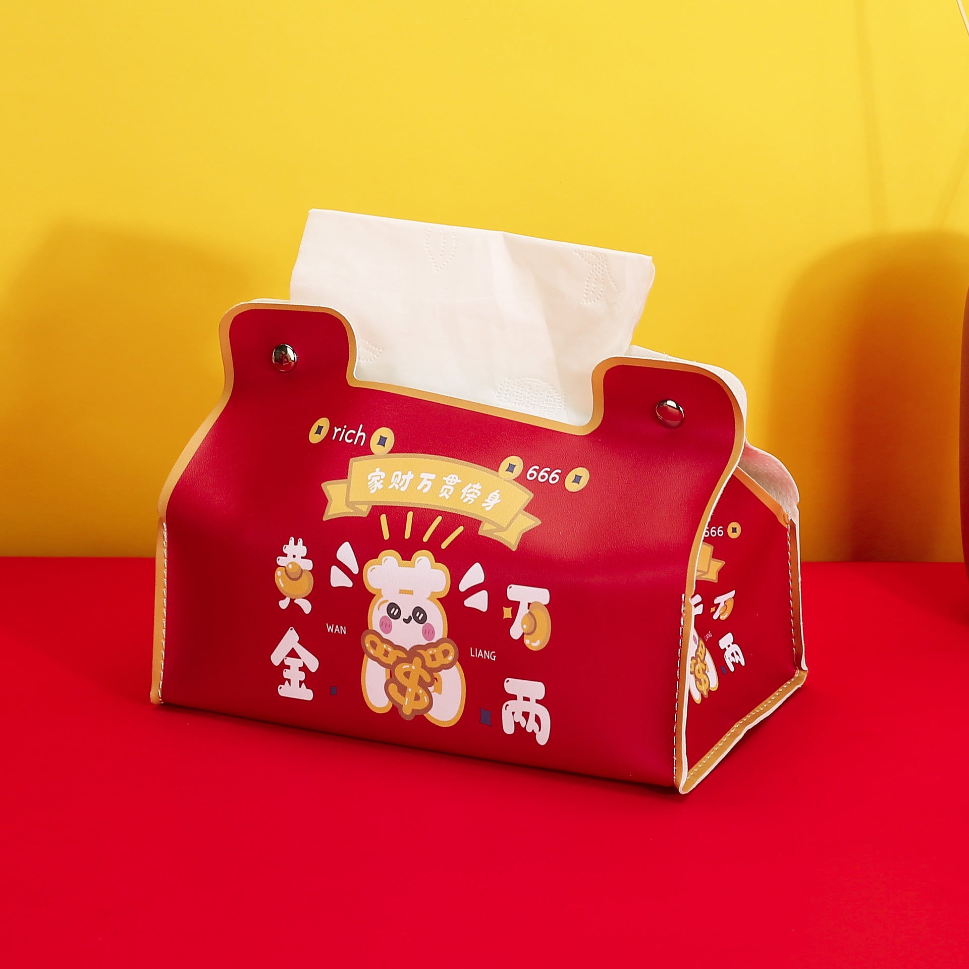 Guochao Geely Get Rich Leather Tissue Box Home Furnishing Restaurant Coffee Table Carton Car High-end Carton ins Style
