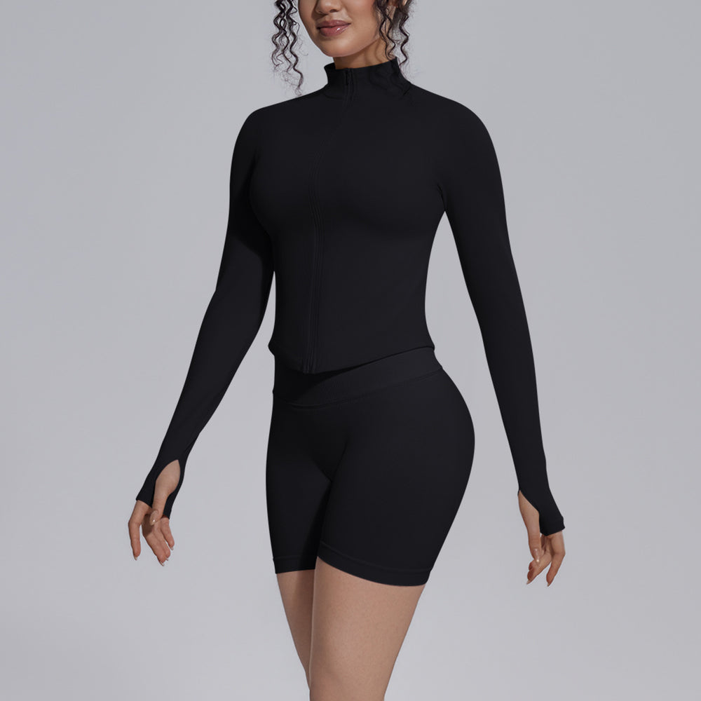New seamless solid color high-waisted workout set - four-piece yoga, running & fitness apparel