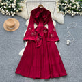 Frenchretrolong sleevesdress women's summerstereoflower tieelegant unique beautiful beautiful long skirt