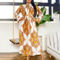 C8555 european and american foreign trade fashion women's clothing wholesale  autumn new print long sleeve pleated african dress