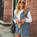 Independent real shot  fashion cross-border  new arrivalretro denim vest outwearloosecasual women's trendy