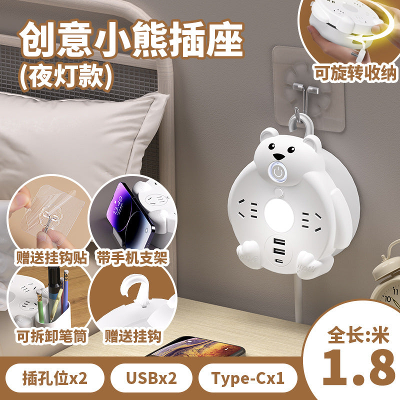 Retractable cord socket panel multifunctional with usb multi-outlet power strip cartoon home with long cord power strip