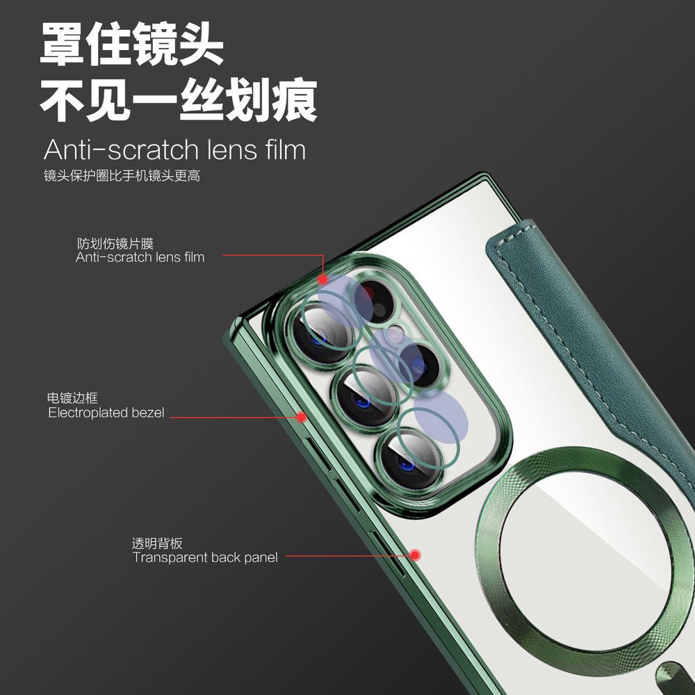 Suitable for samsung s26ultra electroplated magnetic flip leather case s25plus mobile phone case a57 card lens film case