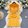 Inner wear sweater skirt with coat autumretro lapel waist slimming lookelegantlong sleevesknittingdress