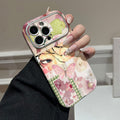 Pink butterfly collage phone case for iphone 17, apple 16, peach blossom eye sticker, large view window protective case 11