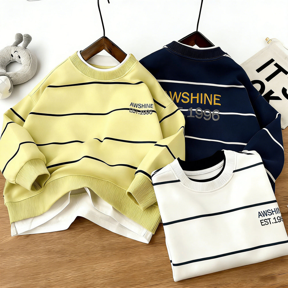 Kidssweatshirtfake two-piecenew arrivalk-stylesweatshirtstripesspring & fallchildren's western style handsome children's clothingspring & falltops