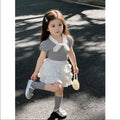Girls' polka dot bow tie set - new summer style: chic t-shirt & lace tiered skirt, korean princess two-piece outfit