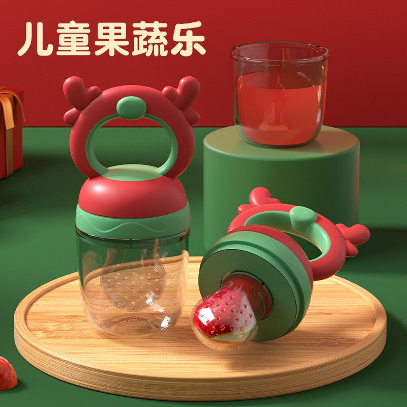 Baby fruit and vegetable bite happy baby eat fruit complementary food tooth glue deer fruit and vegetable pacifier children's juice silicone pacifier
