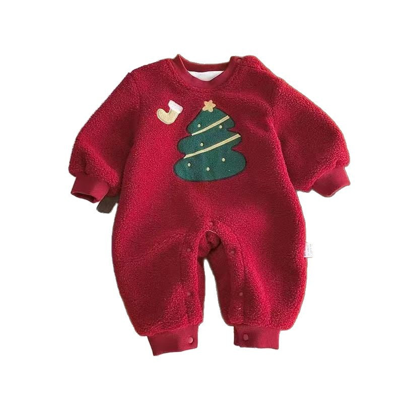 Chinese style fleece-lined romper for baby boys and girls - winter new year outfit, crawling suit, and festive new year's wear for kids