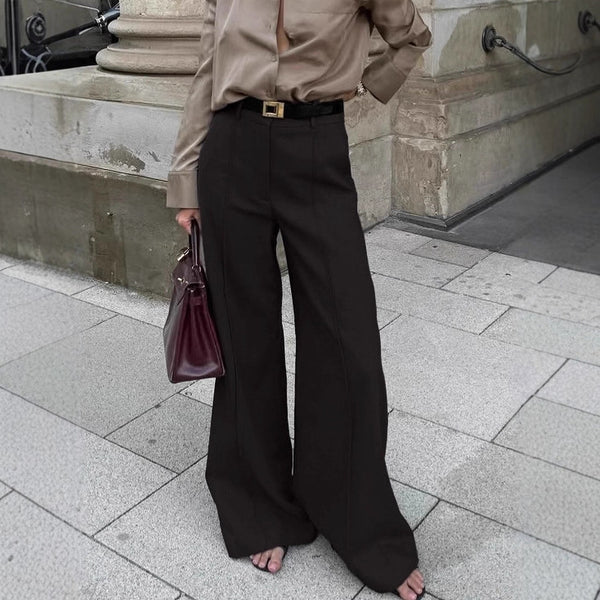 Commuter fashion black wide-leg suit pants women's 2025 autumn  Europe and the United States high-waisted and thin casual trousers women's clothing