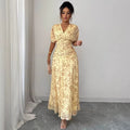 european and american cross-border summer women's new floral v-neck puff sleeve dress
