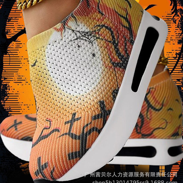 LZT8312A1 single shoes Halloween printed wedge heel casual sneakers