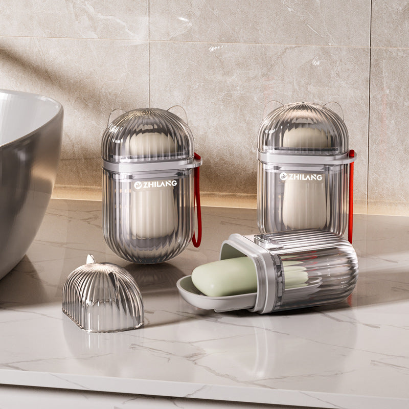 Transparent light luxury premium soap dish - travel-friendly mini soap box with airtight lid and drainage