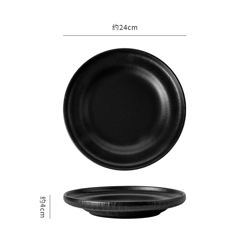 Nordic minimalist black and white ceramic steak plate - western dinner plate for restaurant, home, and hotel use - flat plate with unique creative presentation