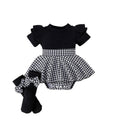 Children's clothing  cross-border european and american girls black tops houndstooth skirt suit new