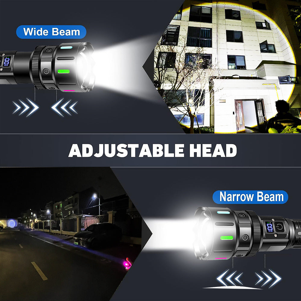 Cross-border new white laser flashlight TYPE-C rechargeable zoom digital display with fluorescent strong light remote light led flashlight