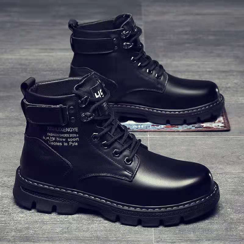 Boots men's spring 2025 new arrival high-top british style black workwear motorcycle leather boots spring & fallcasual leather shoes