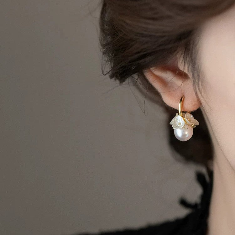 Forest style super fairy flower pearl earrings earrings for women niche style design accessible luxury earrings high-end retro elegant earrings